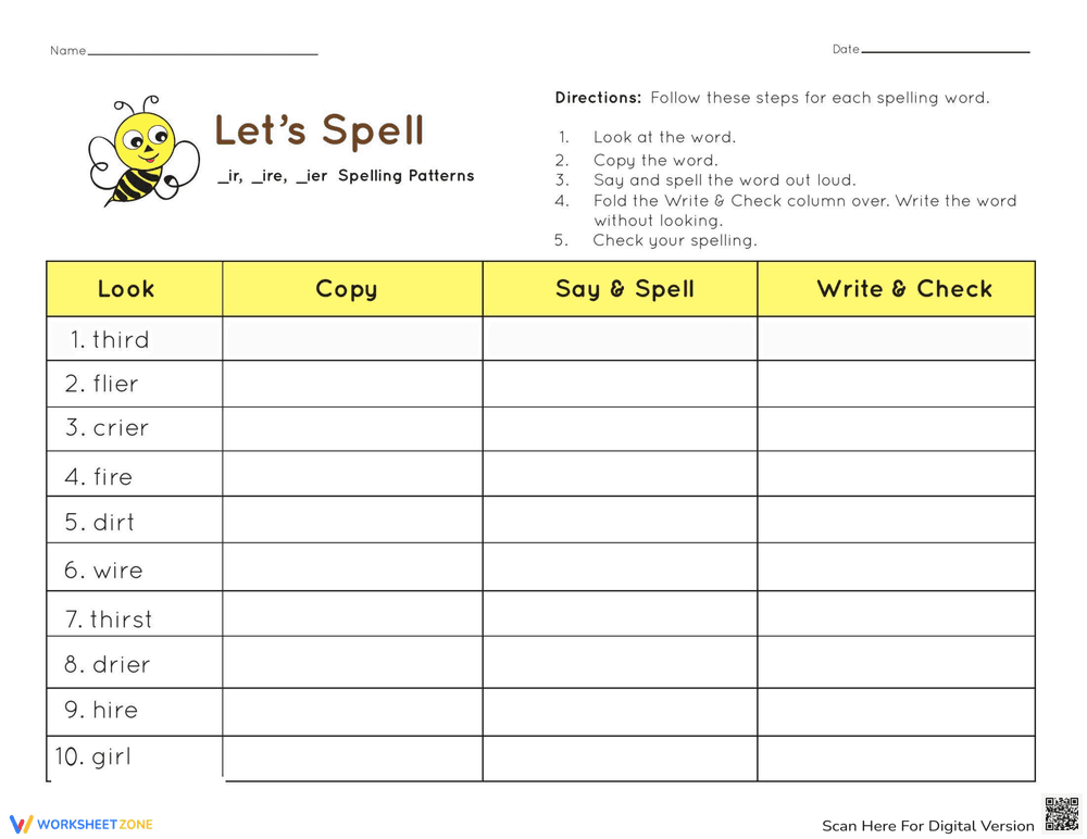Spelling Patterns Worksheet - Page 1