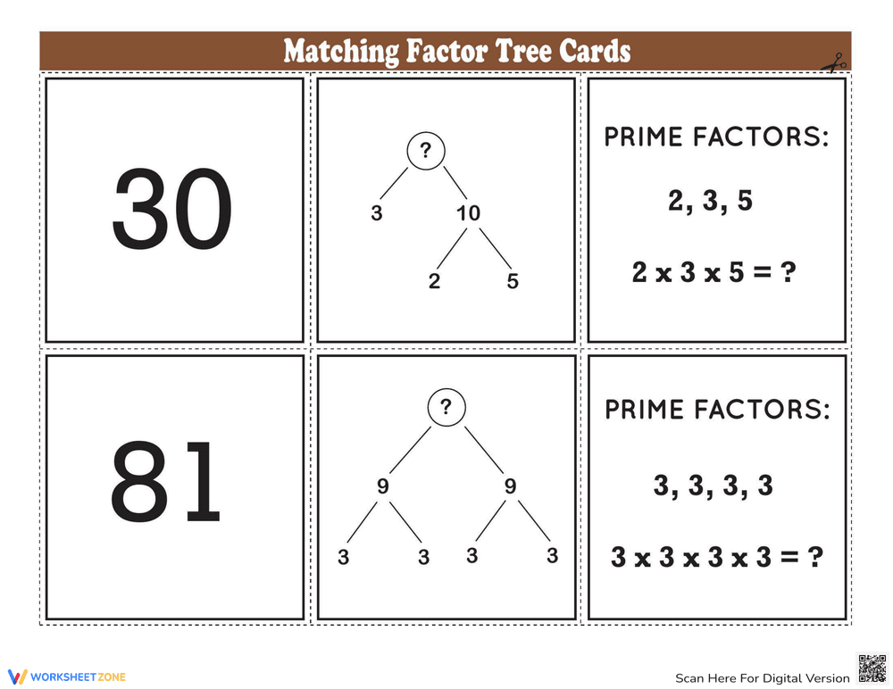 Matching Factor Tree Cards Worksheet - Page 2