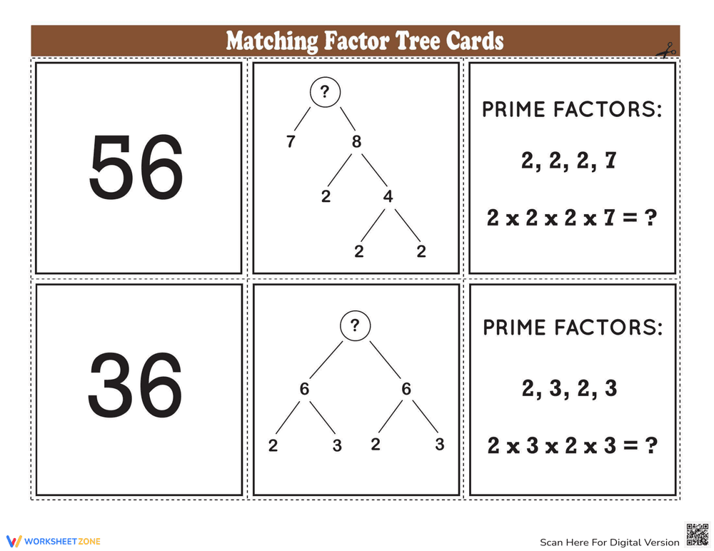 Matching Factor Tree Cards Worksheet - Page 3