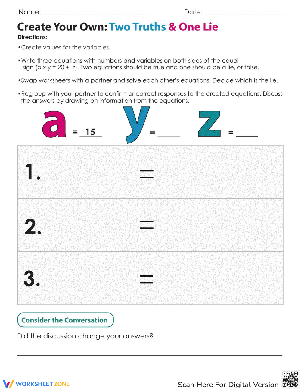 Two Truths and One Lie Worksheet - Page 1