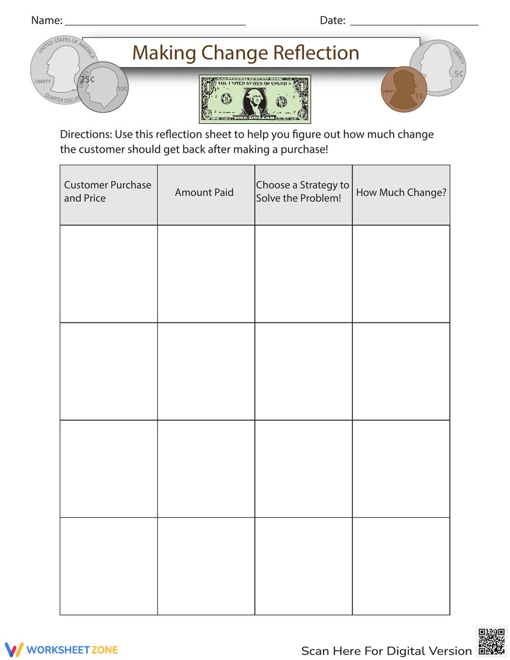 Making Change Worksheet - Page 1