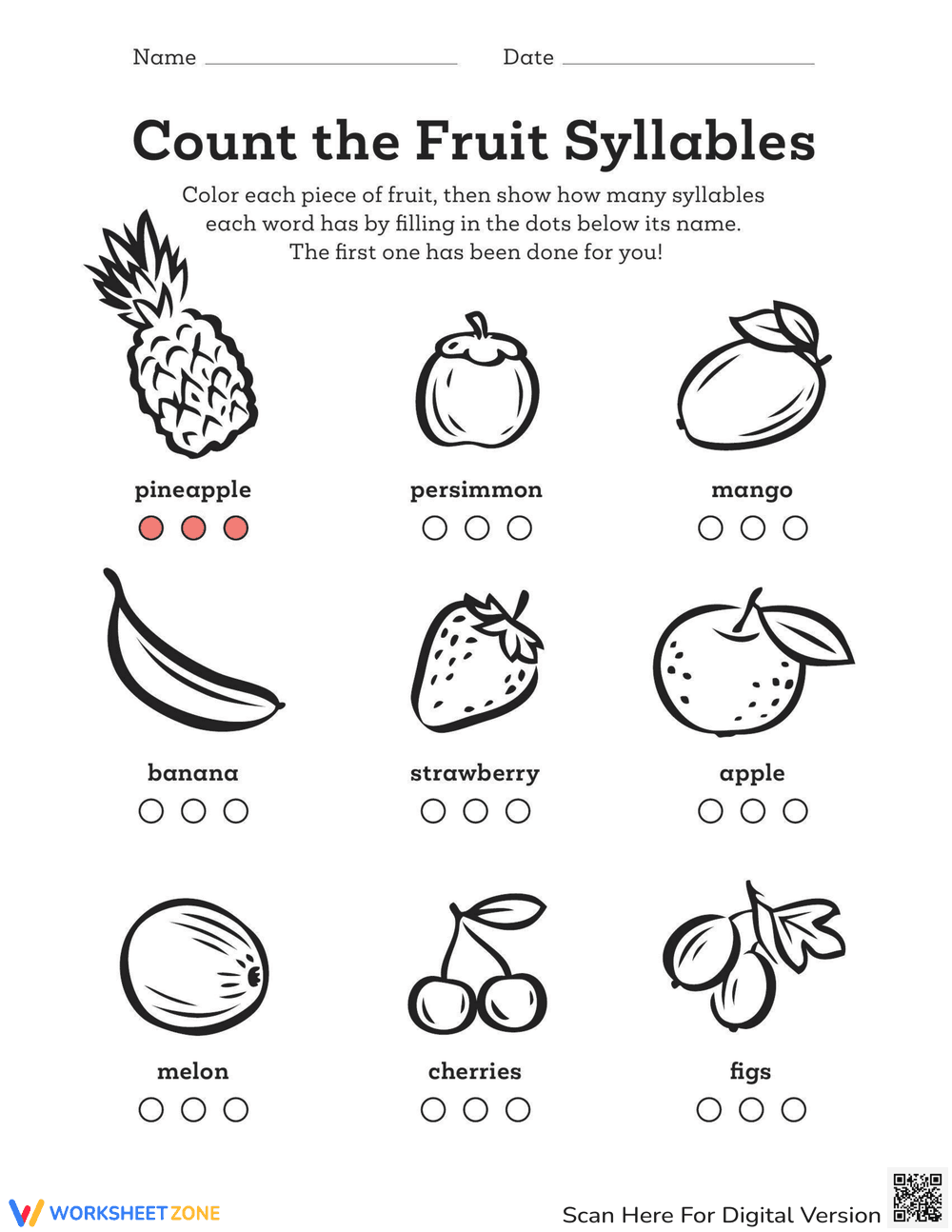 Count the Fruit Syllables Worksheet - Page 1