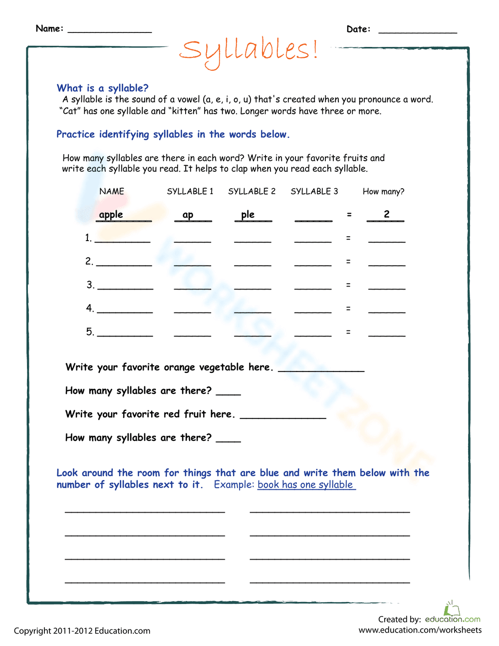 Practice Counting Syllables with Fun - Page 1
