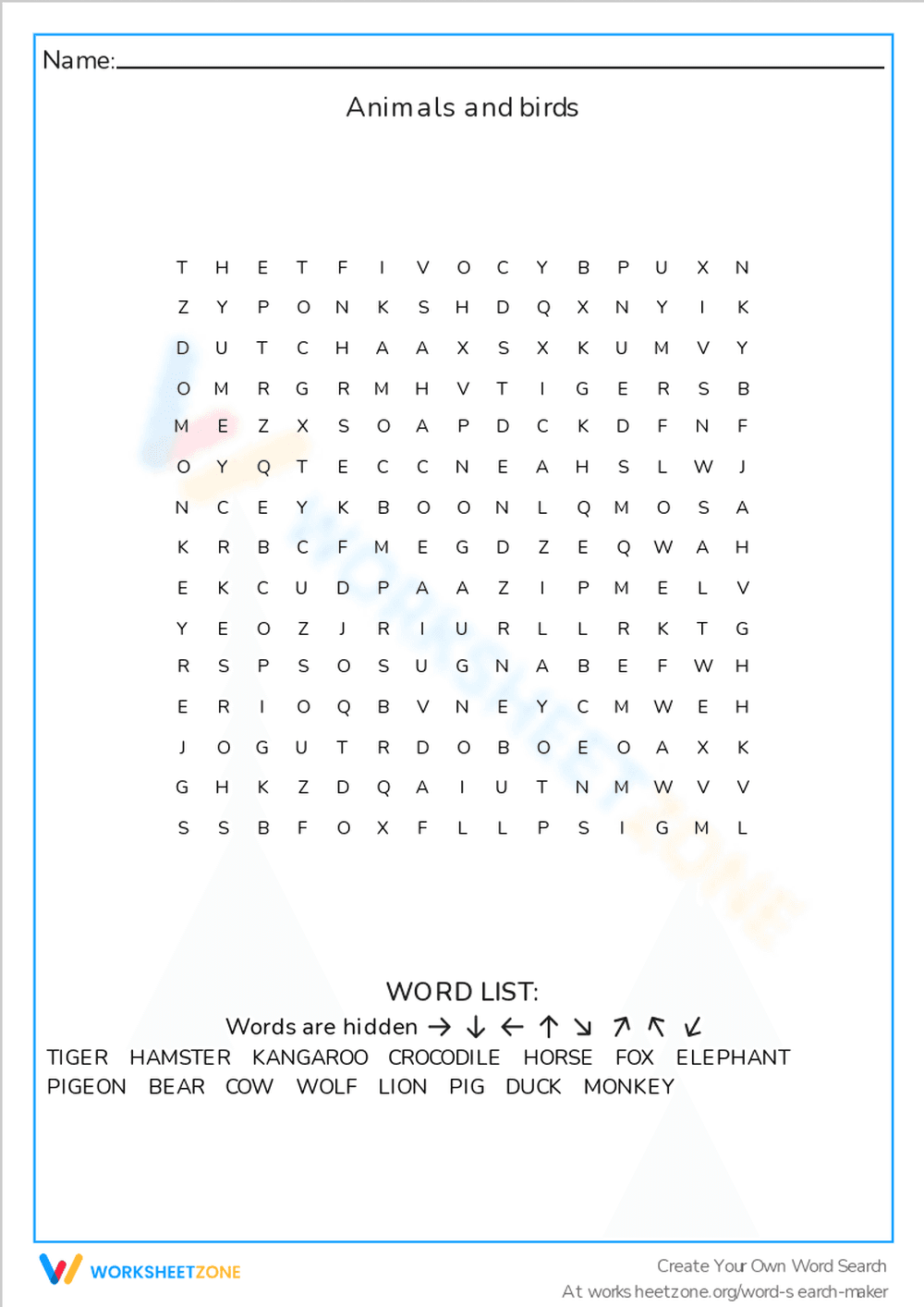 Discover Animals and Birds: Educational Worksheet - Page 1