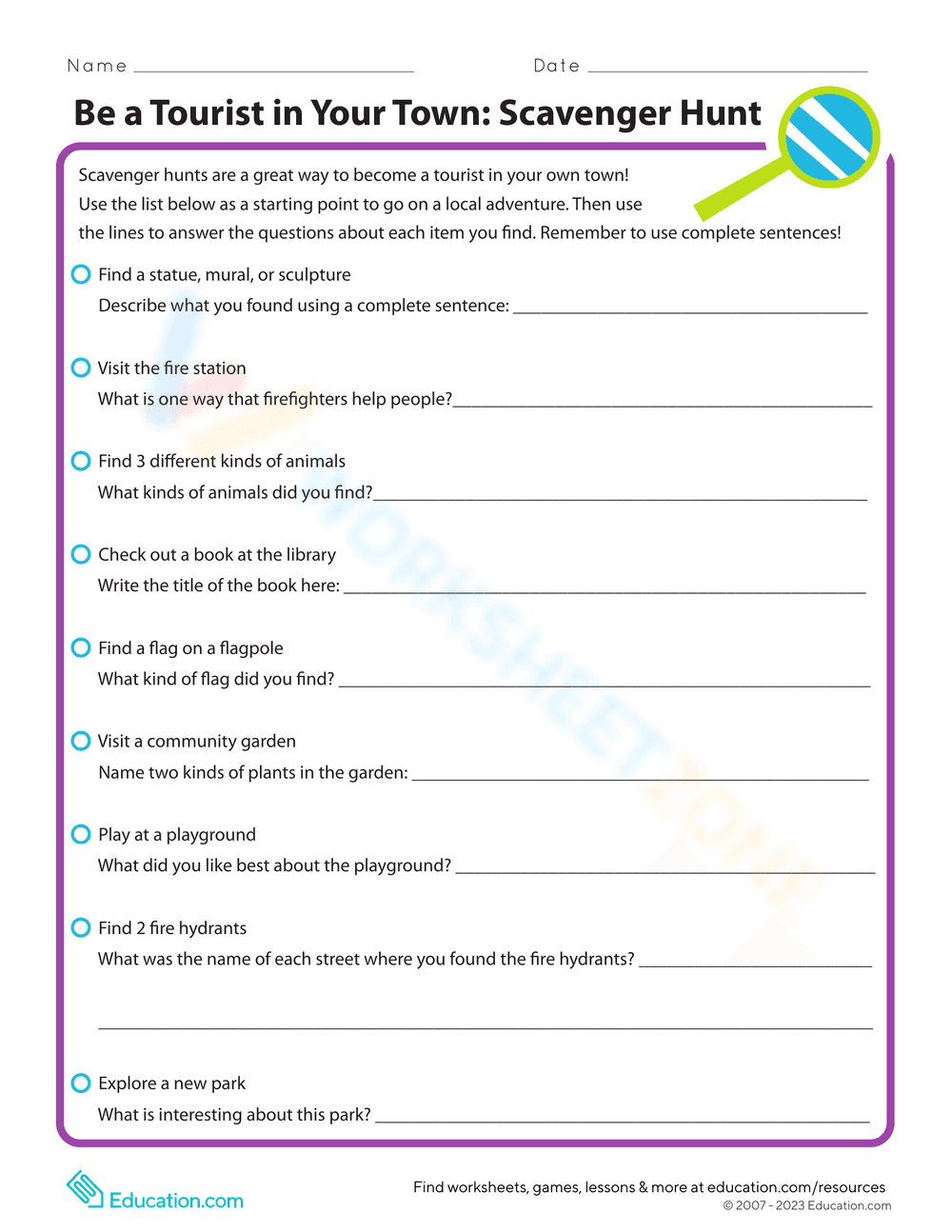 Be a Tourist: Town Scavenger Hunt - Page 1