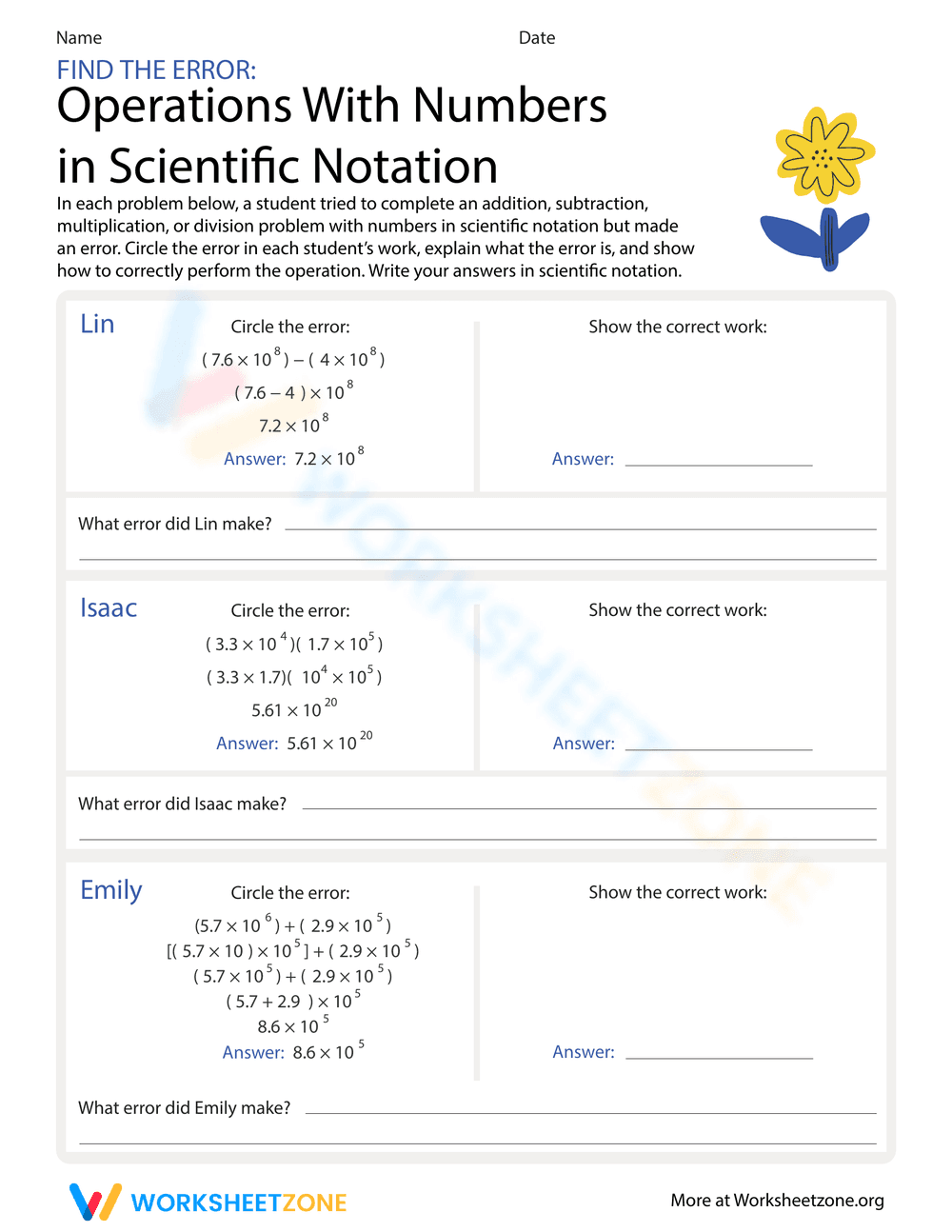 Find the Error: Scientific Notation Operations - Page 1