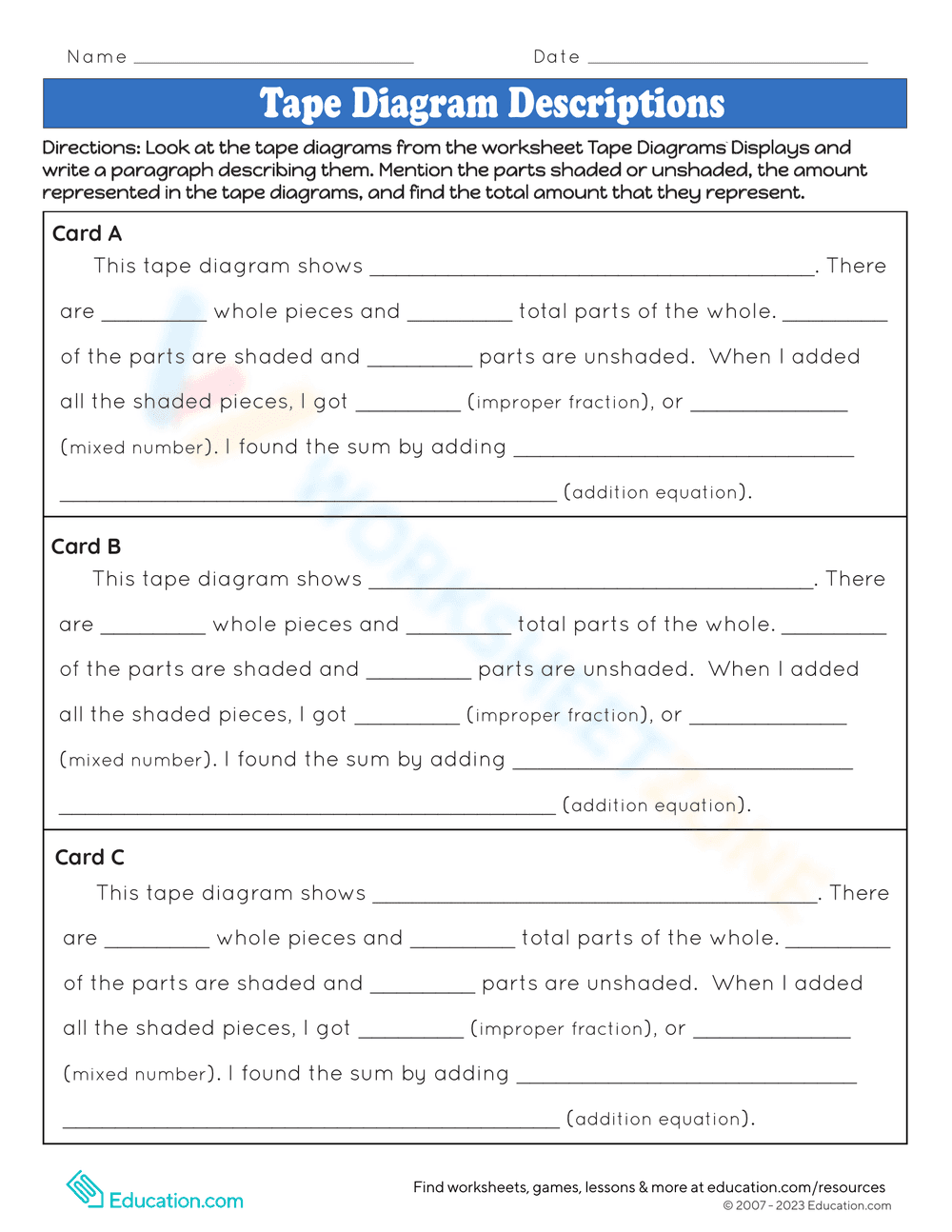 Tape Diagram Descriptions - Page 1