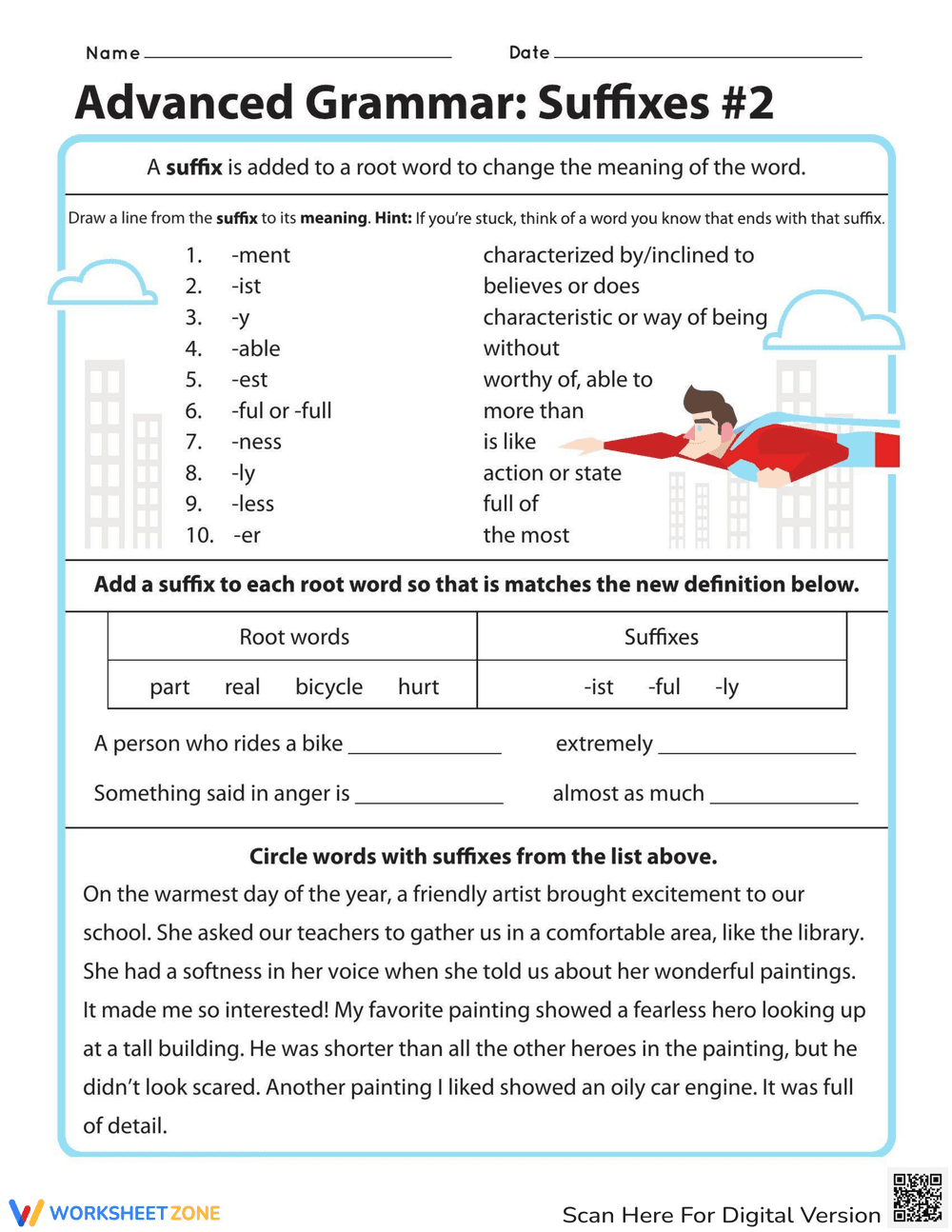 Advanced Grammar Suffixes Worksheet - Page 1
