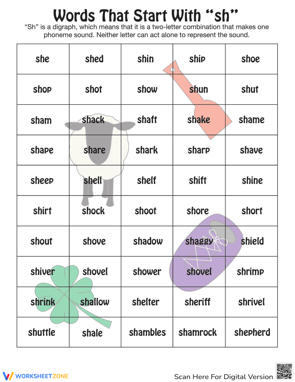 Explore Words Starting with SH Worksheet - Page 1