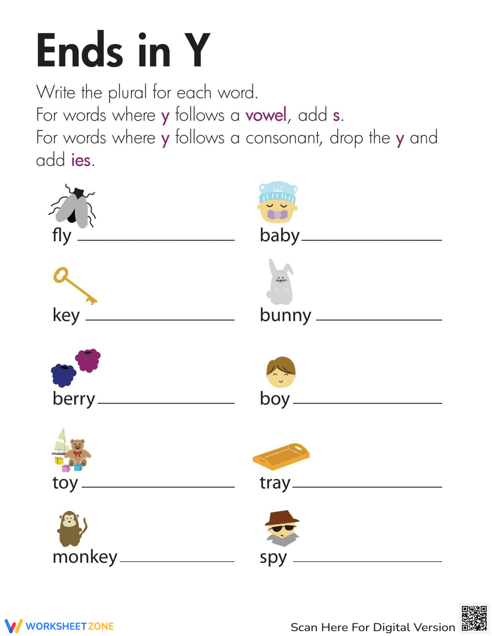 Plurals with -y Ending Grammar Worksheet - Page 1
