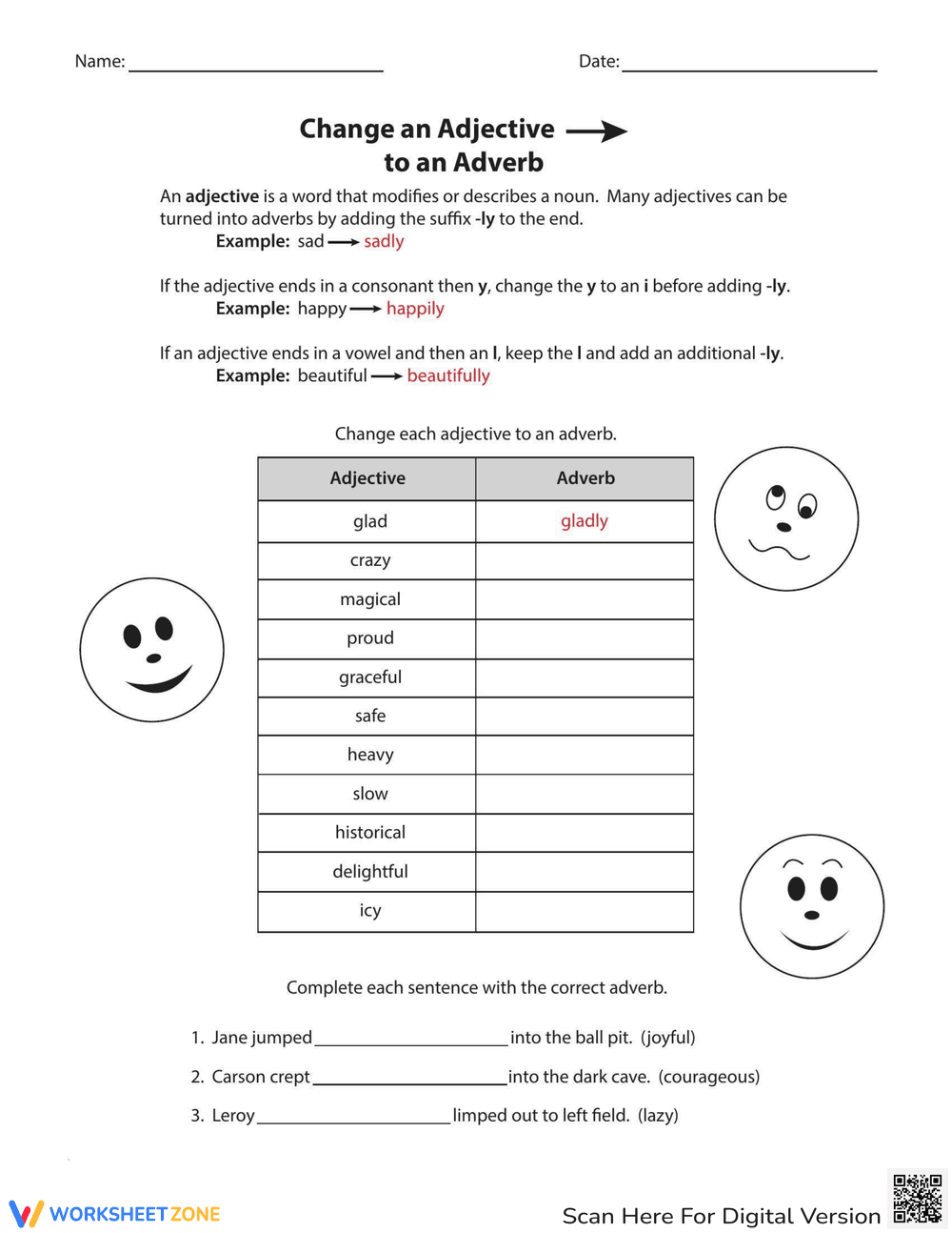 Change an Adjective Grammar Worksheet - Page 1