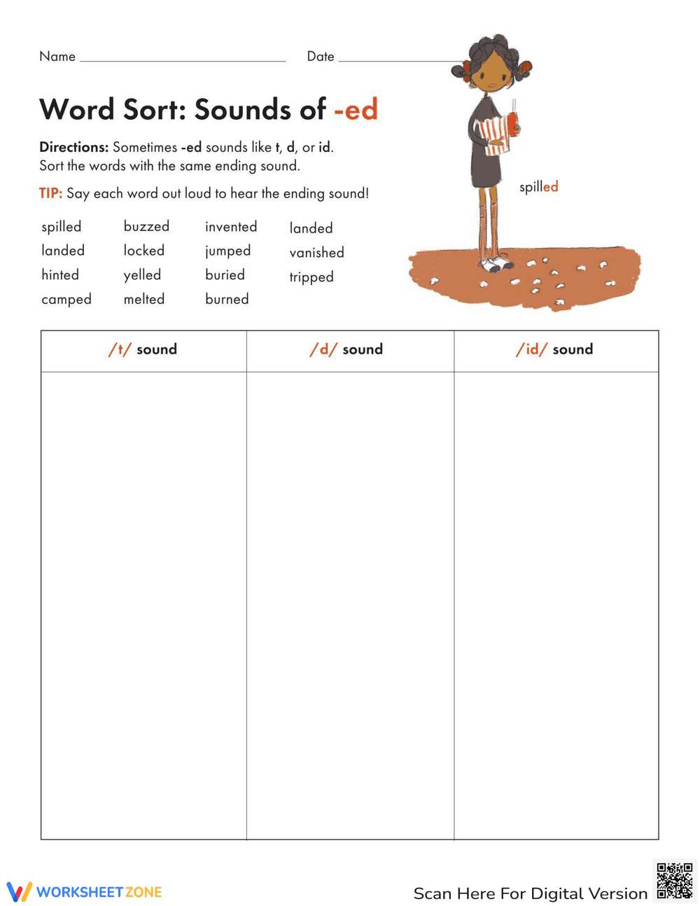 Word Sort: Sounds of -ed Worksheet - Page 1