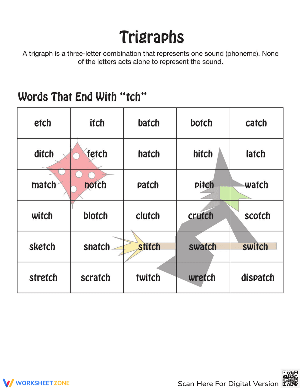 Trigraphs Phonics Practice Worksheet - Page 1