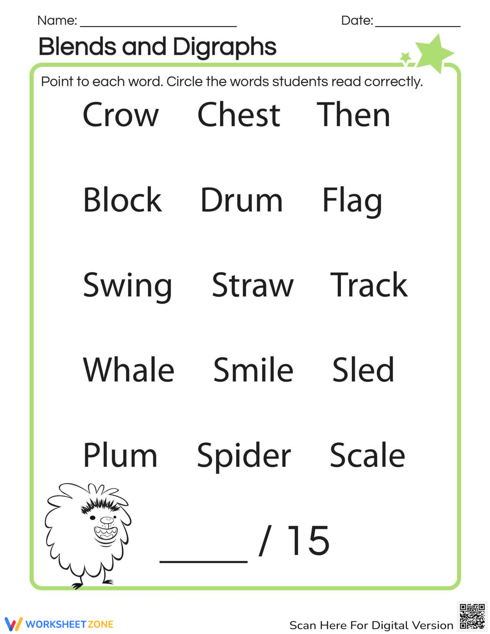 Blends and Digraphs Phonics Worksheet - Page 1