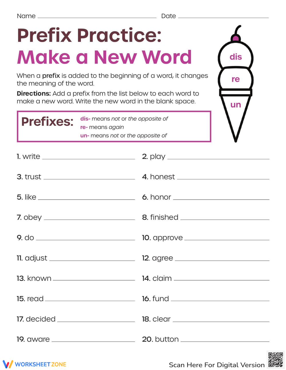 Prefixes Make New Word Worksheet - Page 1