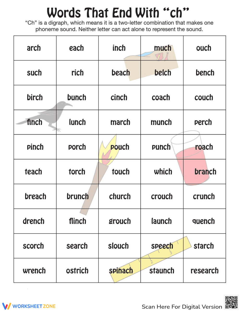 Words Ending in CH Worksheet - Page 1