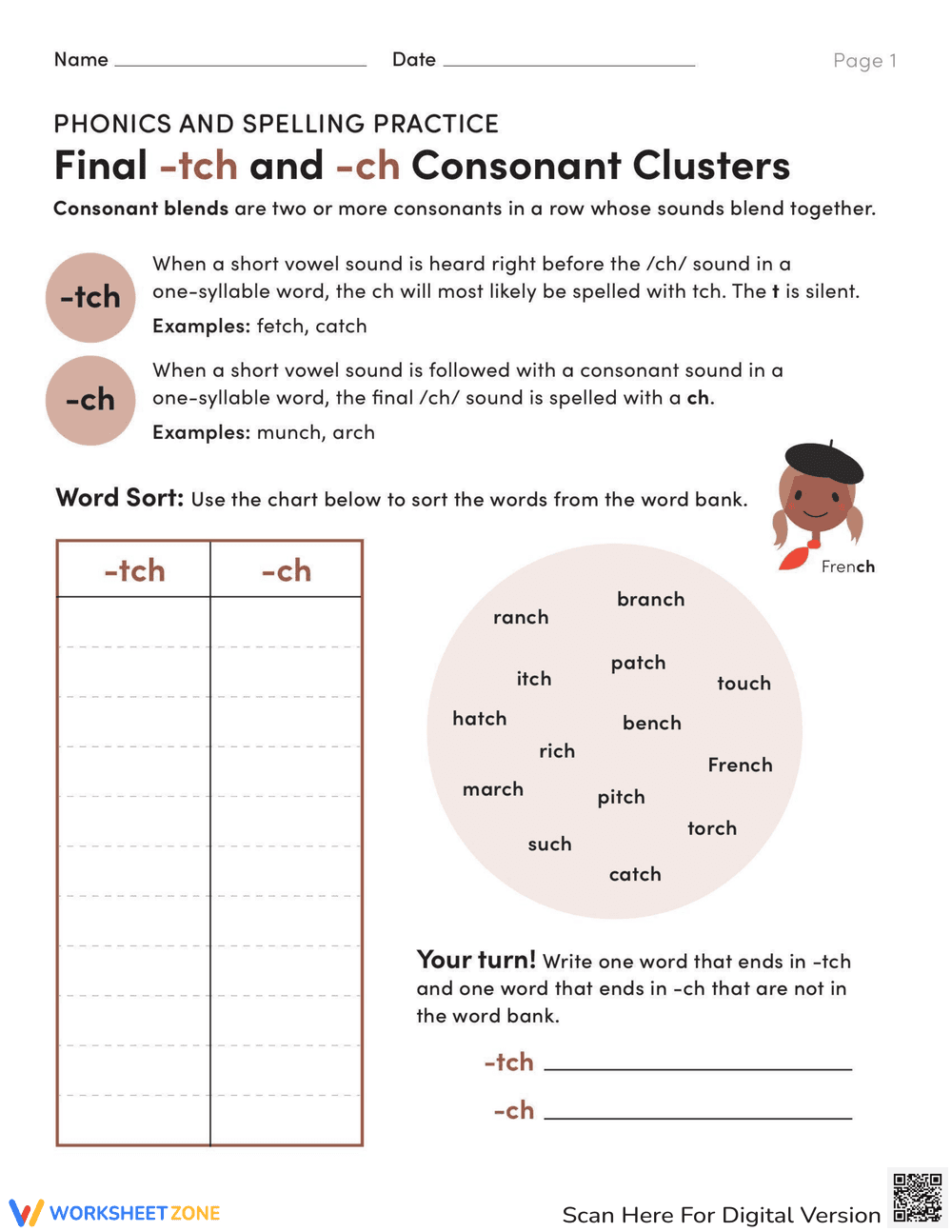 Phonics: CH and TCH Consonant Clusters - Page 1