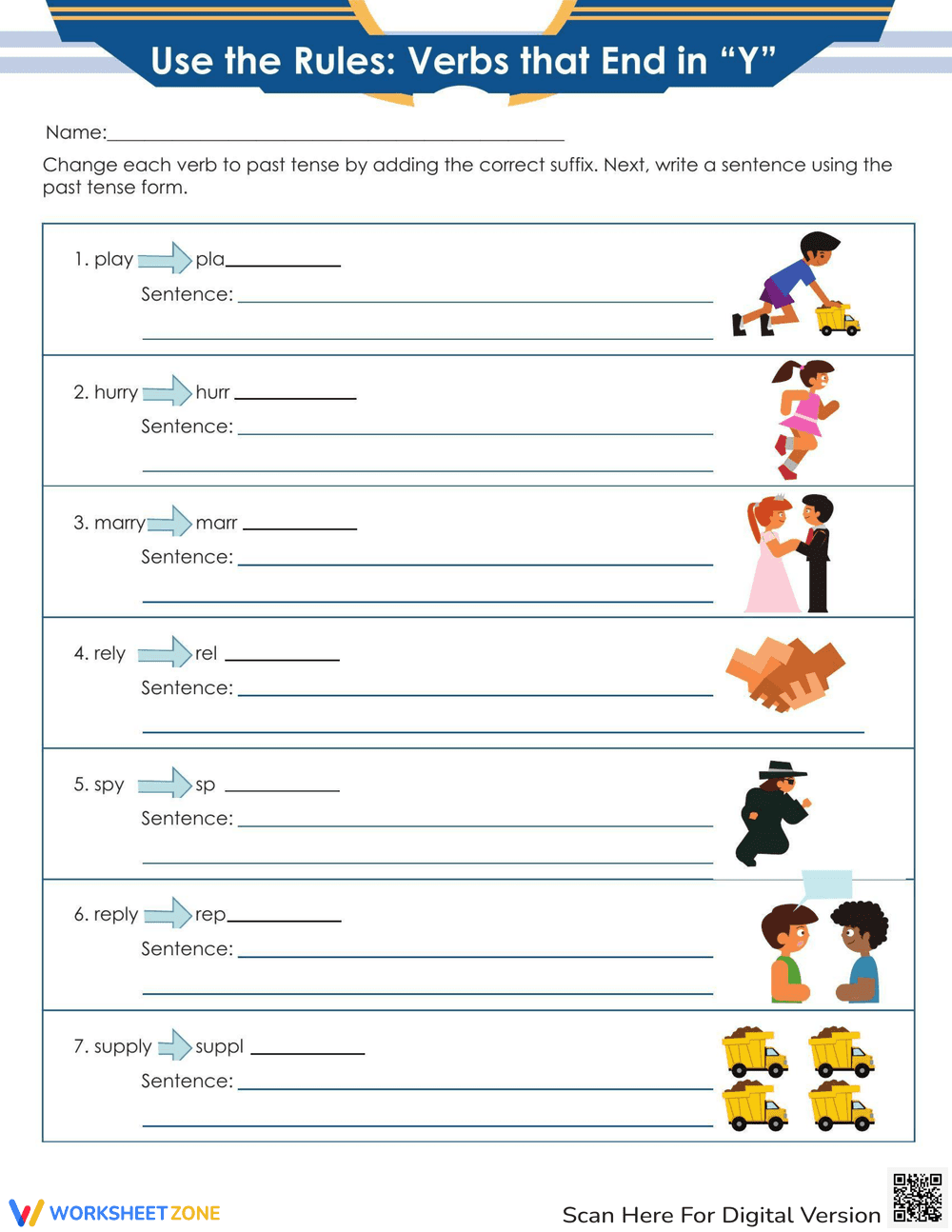 Verbs Ending in Y: Grammar Rules - Page 1