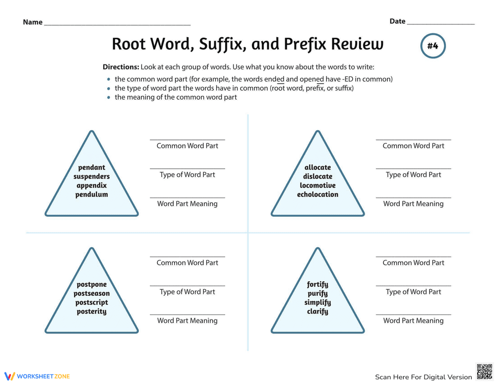 Root Word, Suffix, and Prefix Review - Page 1