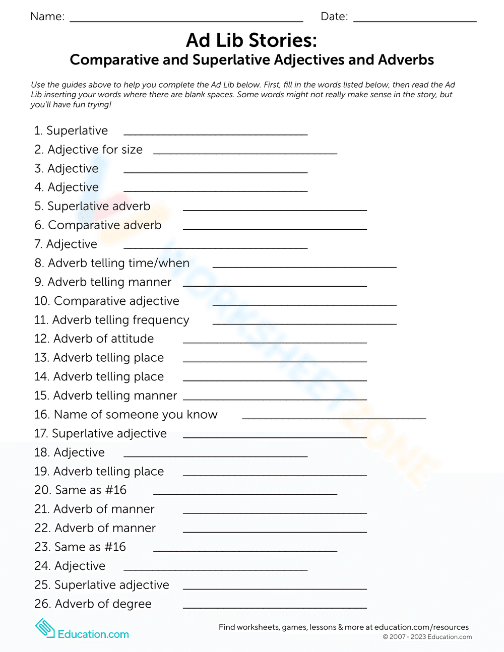 Ad-Lib Stories: Comparative and Superlative Adjectives - Page 2