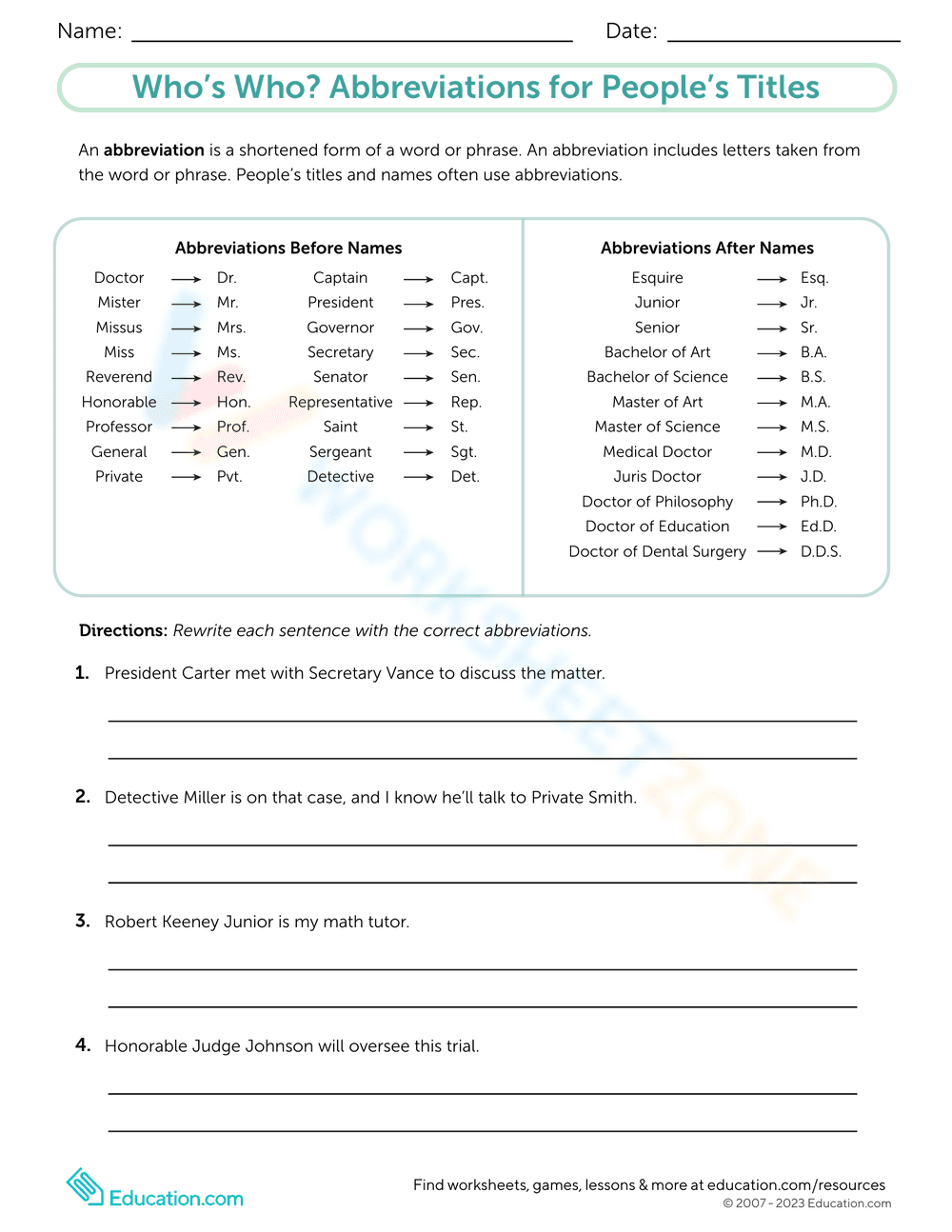 Who's Who: Abbreviations for People's Titles - Page 1