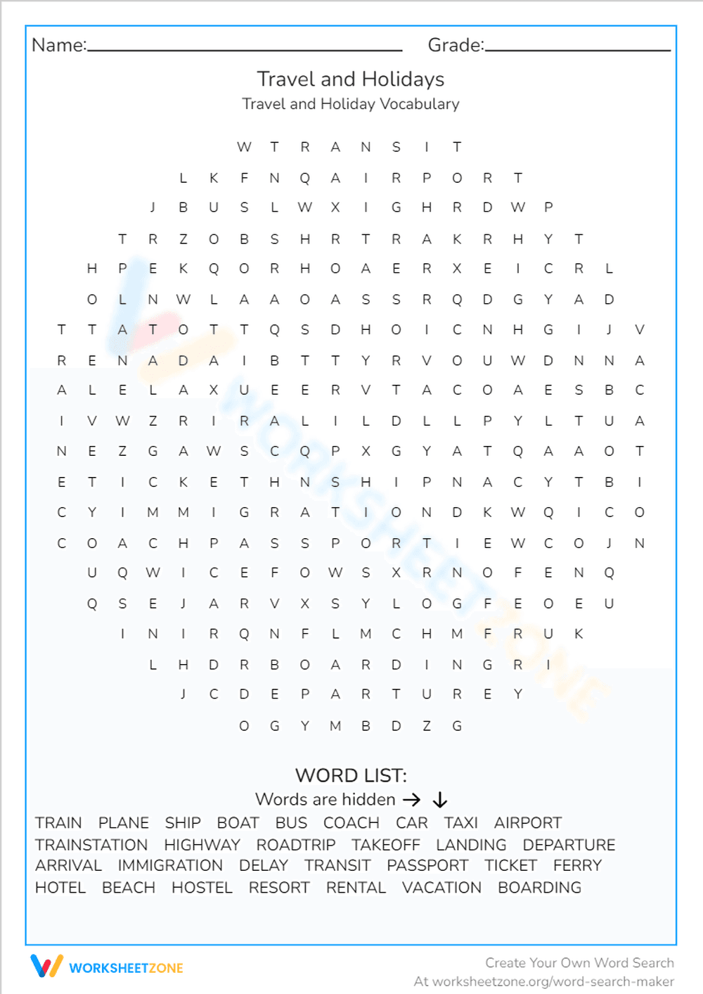 Travel and Holidays: A Vocabulary Worksheet - Page 1