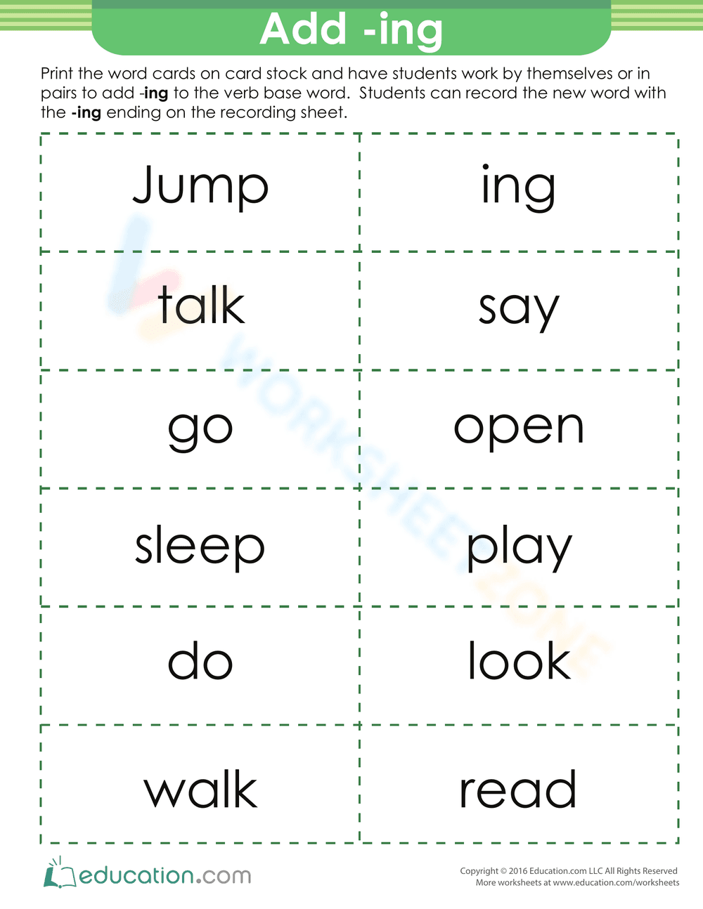 Add -ing: Verb Tense Practice - Page 1