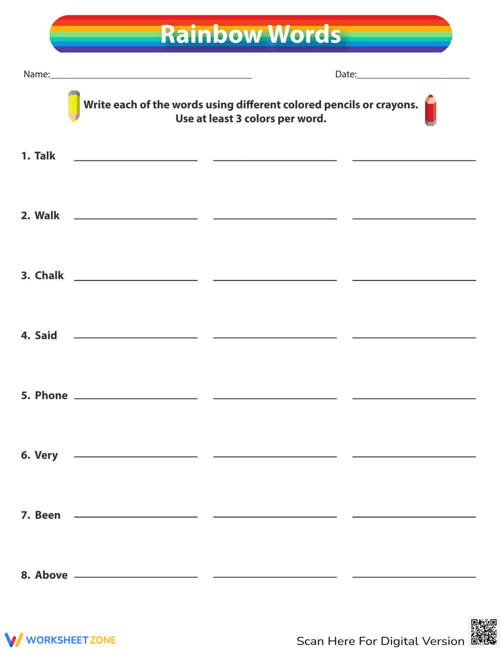 Explore Vocabulary with Rainbow Words Worksheet - Page 1