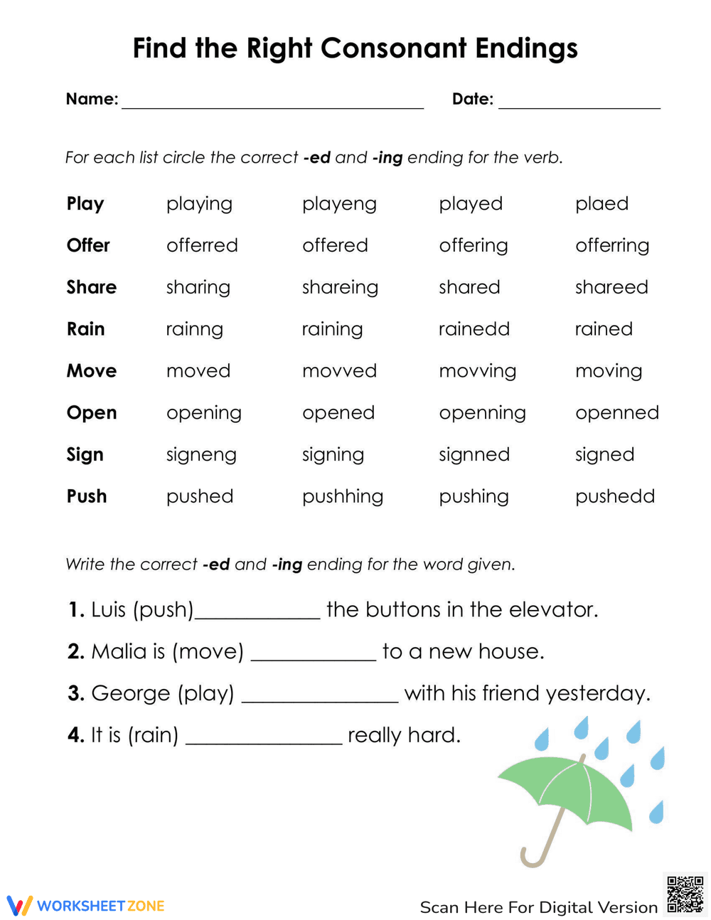 Find the Right Consonant Endings Worksheet - Page 1
