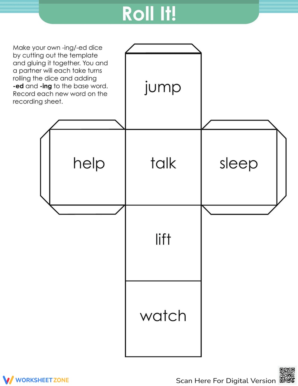 Inflectional Endings Dice Game Worksheet - Page 1