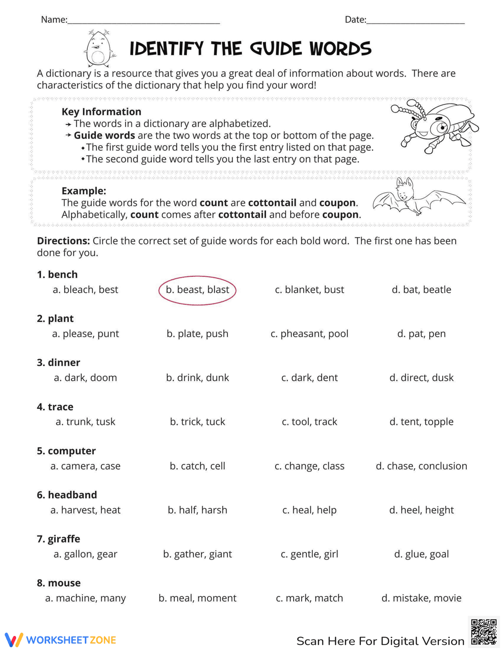 Identify Guide Words: Dictionary Skills - Page 1