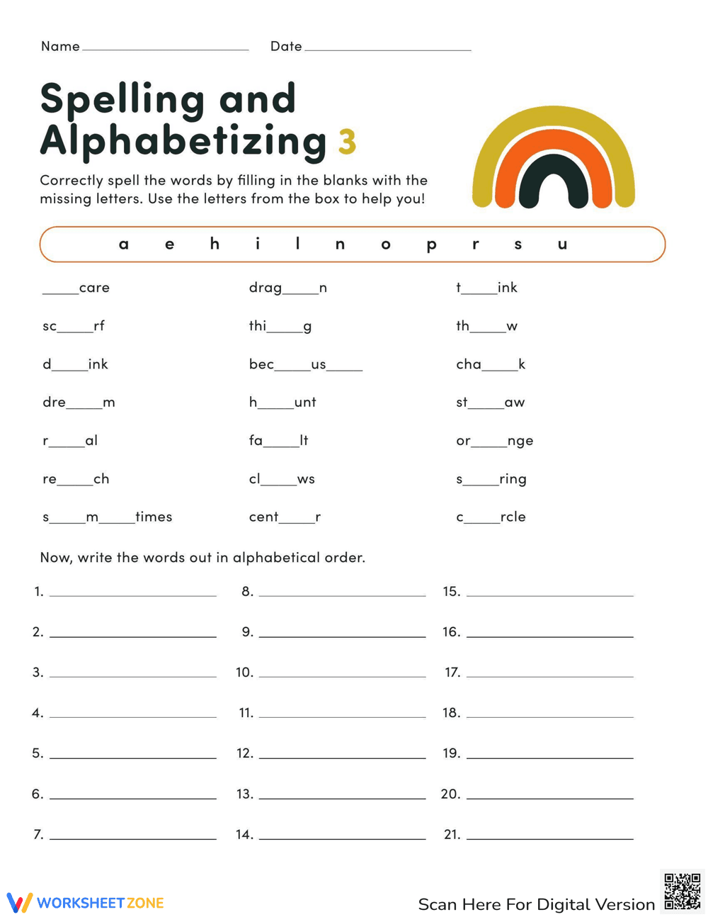 Spelling and Alphabetizing Practice - Page 1