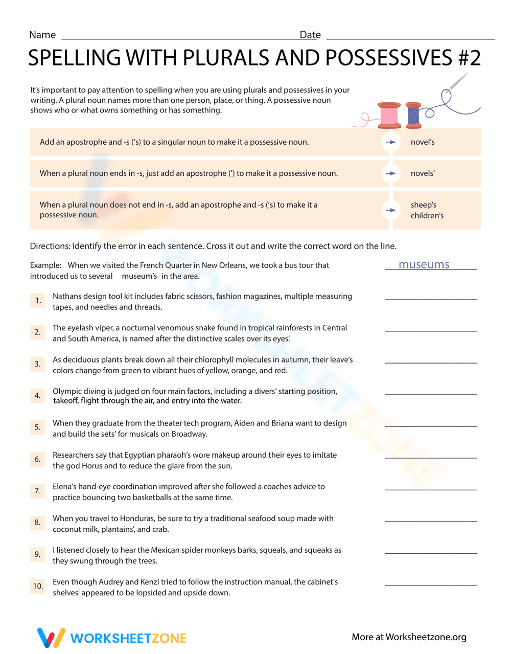 Plurals and Possessives Spelling Guide - Page 1