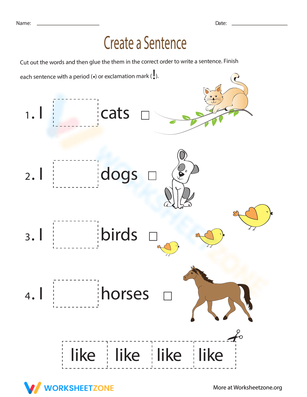 Create a Sentence: Writing Practice - Page 1