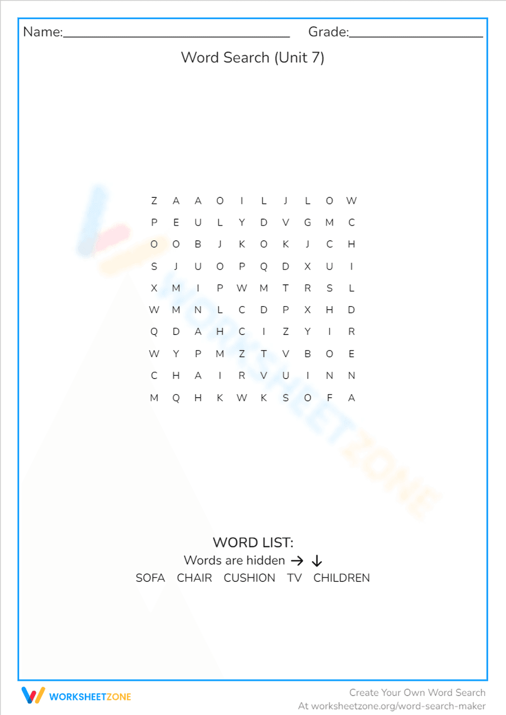 Word Search (Unit 7) - Page 1