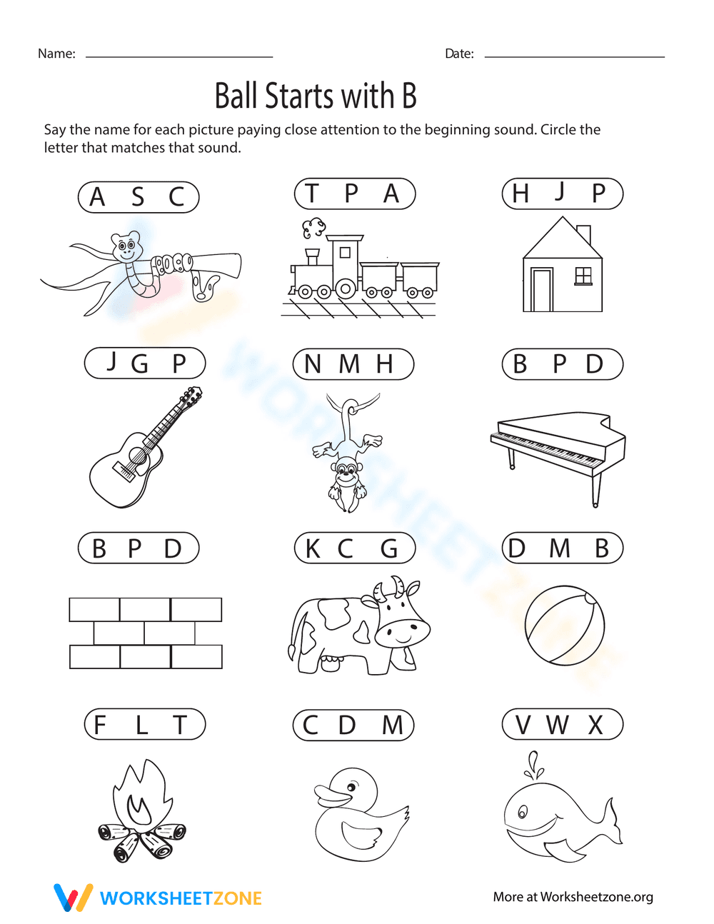 'Ball' Starts with 'B' Worksheet - Page 1