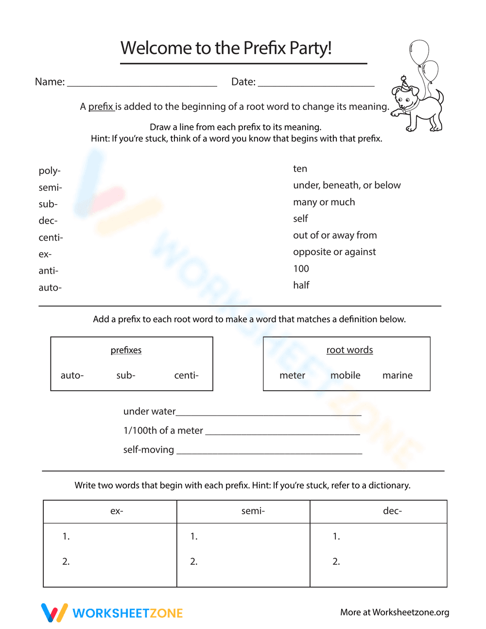 Prefix Party: Understanding Prefixes - Page 1