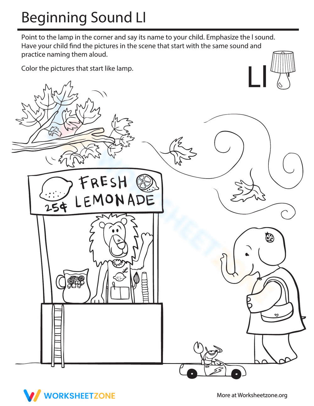 Lion Beginning Sounds Coloring Page - Page 1