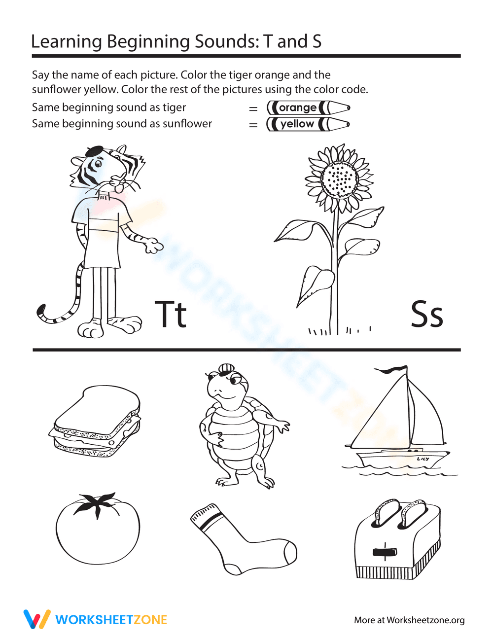 Beginning Sounds: T and S - Page 1