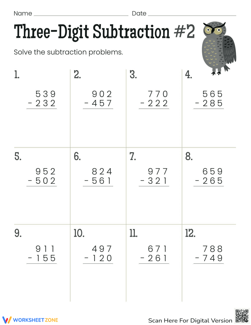Practice 3-Digit Subtraction - Page 1