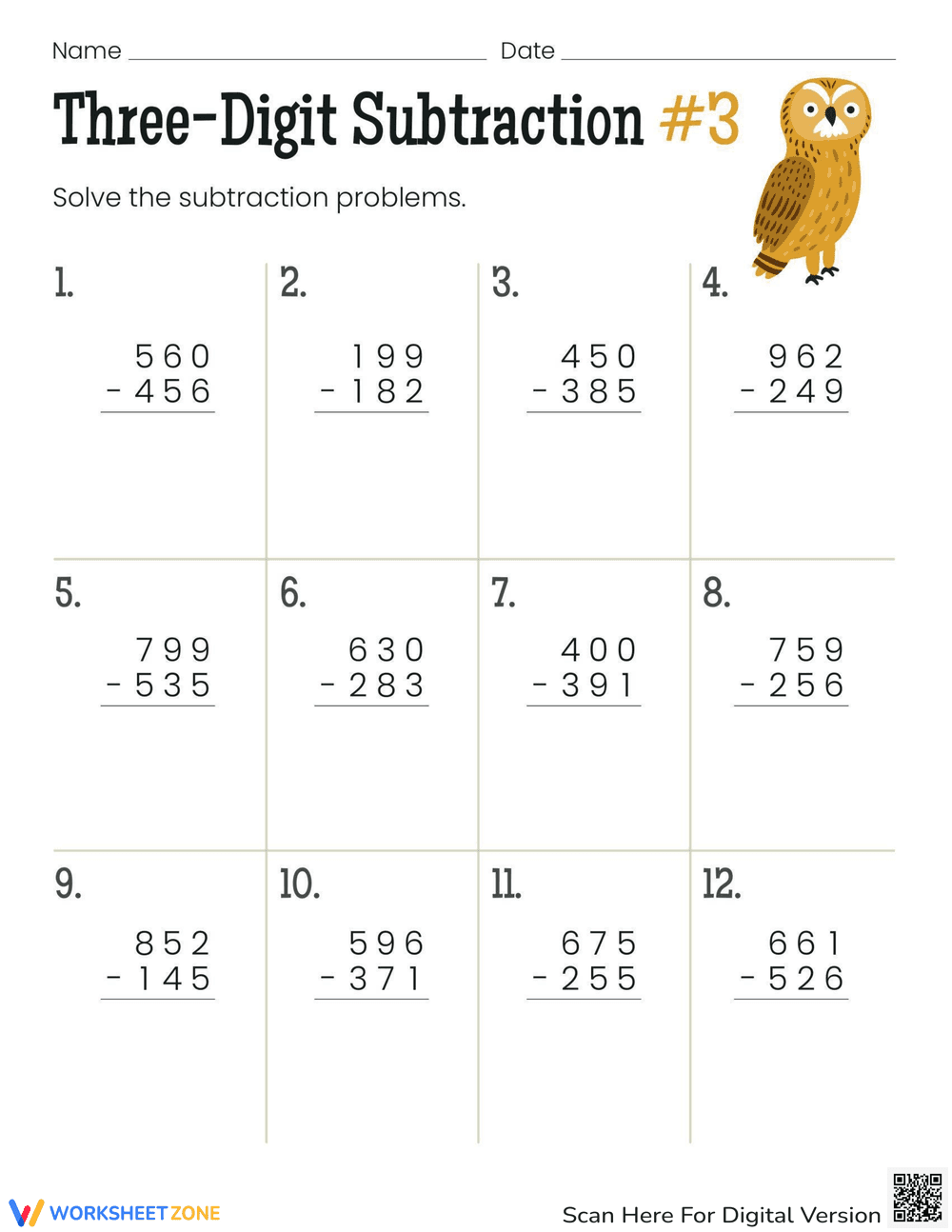 Practice 3-Digit Subtraction Easily - Page 1