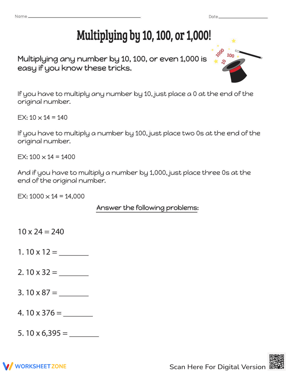 Multiply by 10, 100, or 1000 - Page 1