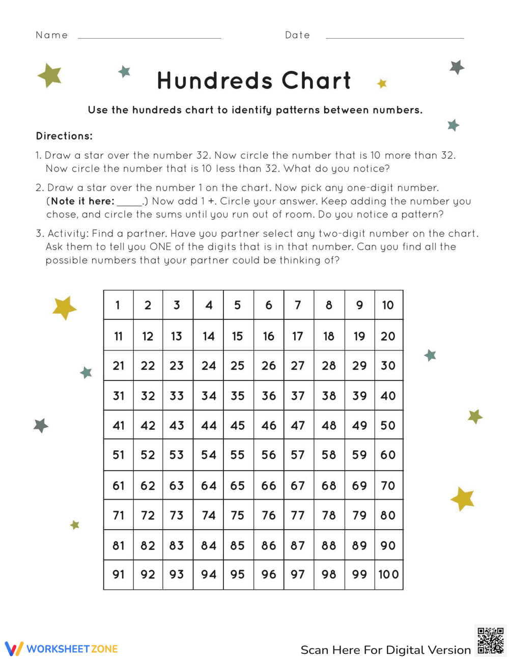 Number Patterns with Hundreds Chart - Page 1