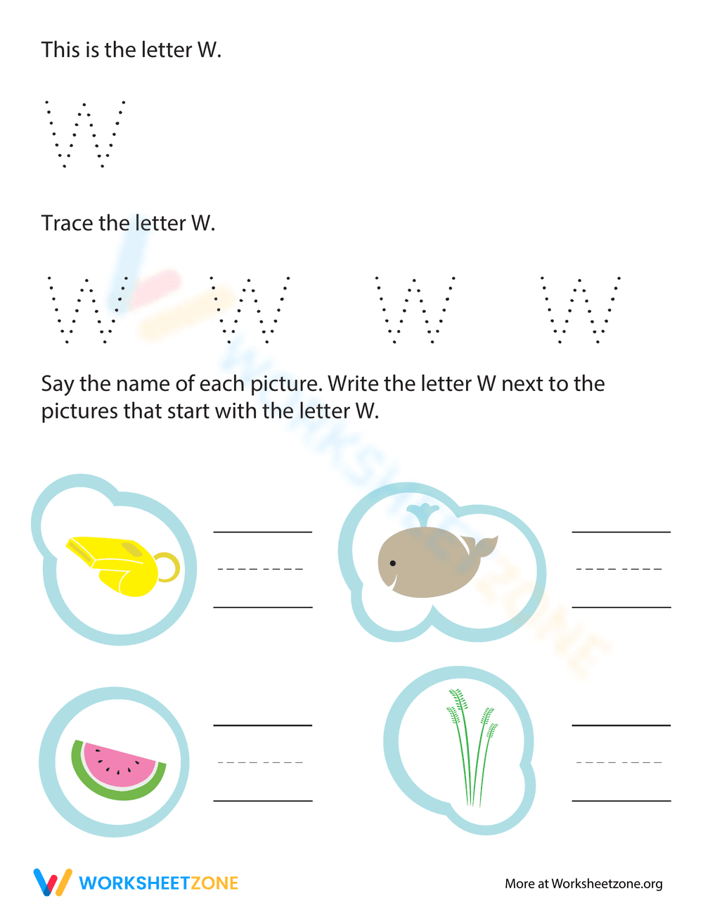 Trace and Write Letter W - Page 1
