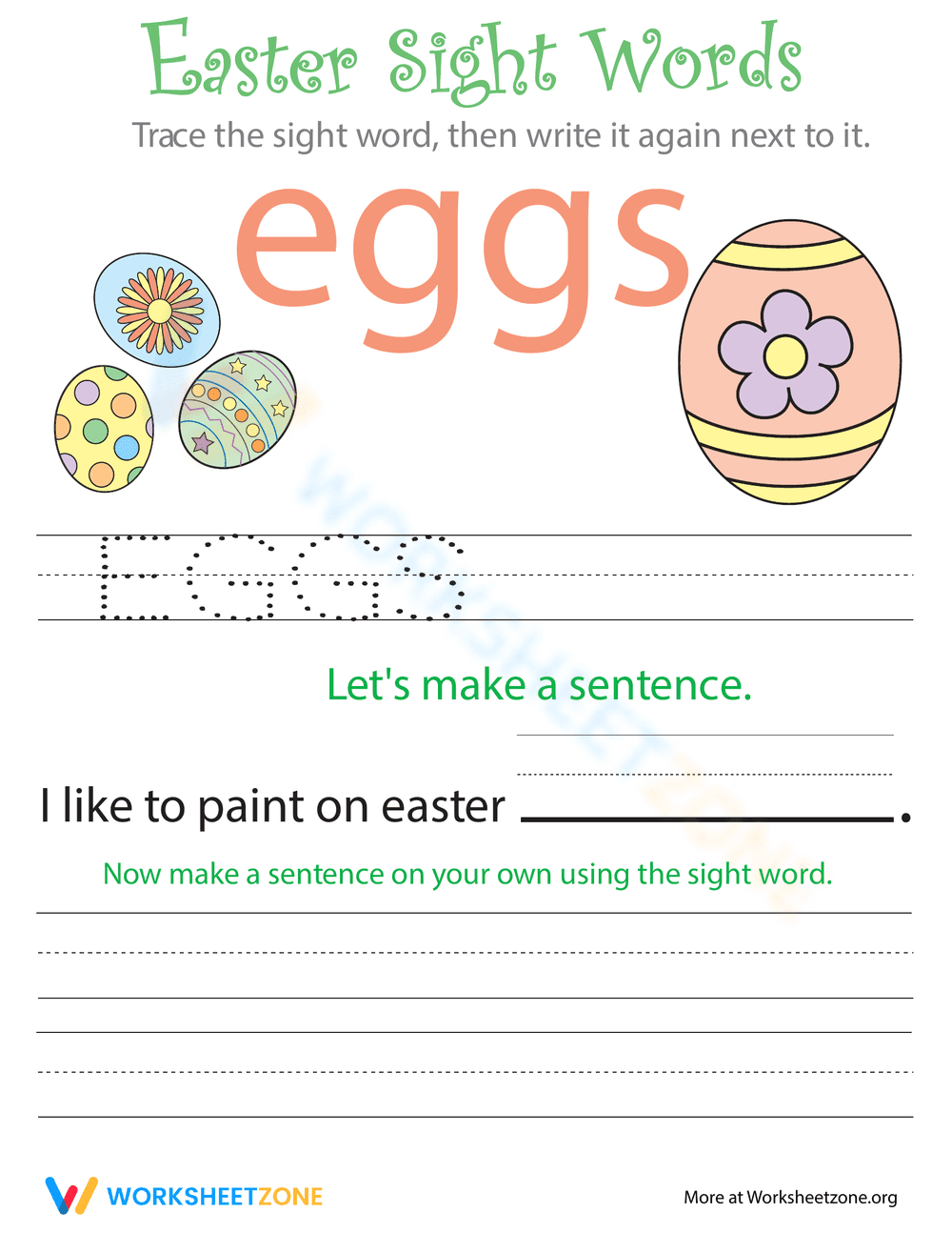Easter Sight Words Worksheet - Page 1