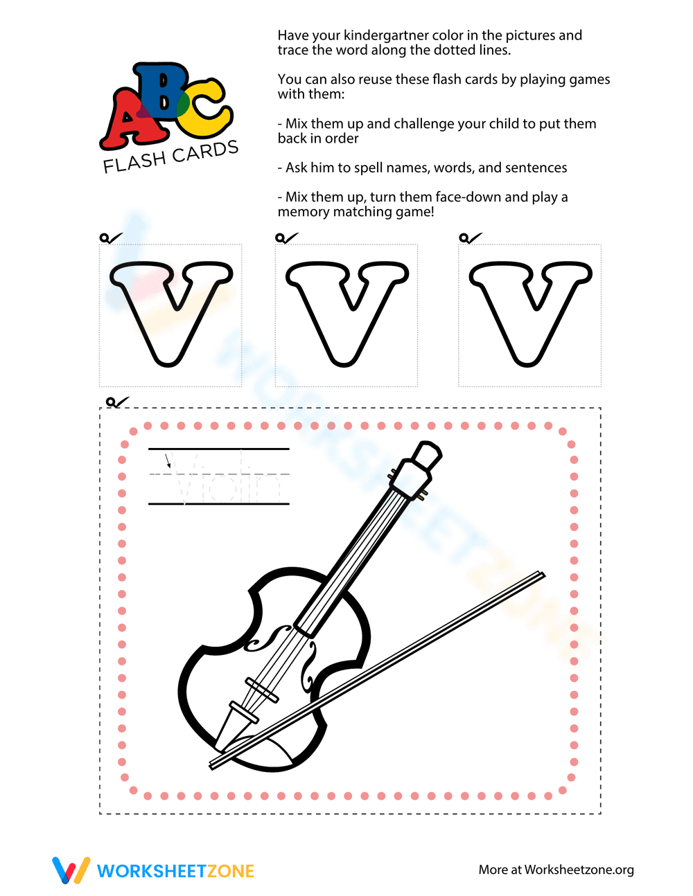 Letter V Flash Cards for Kids - Page 1