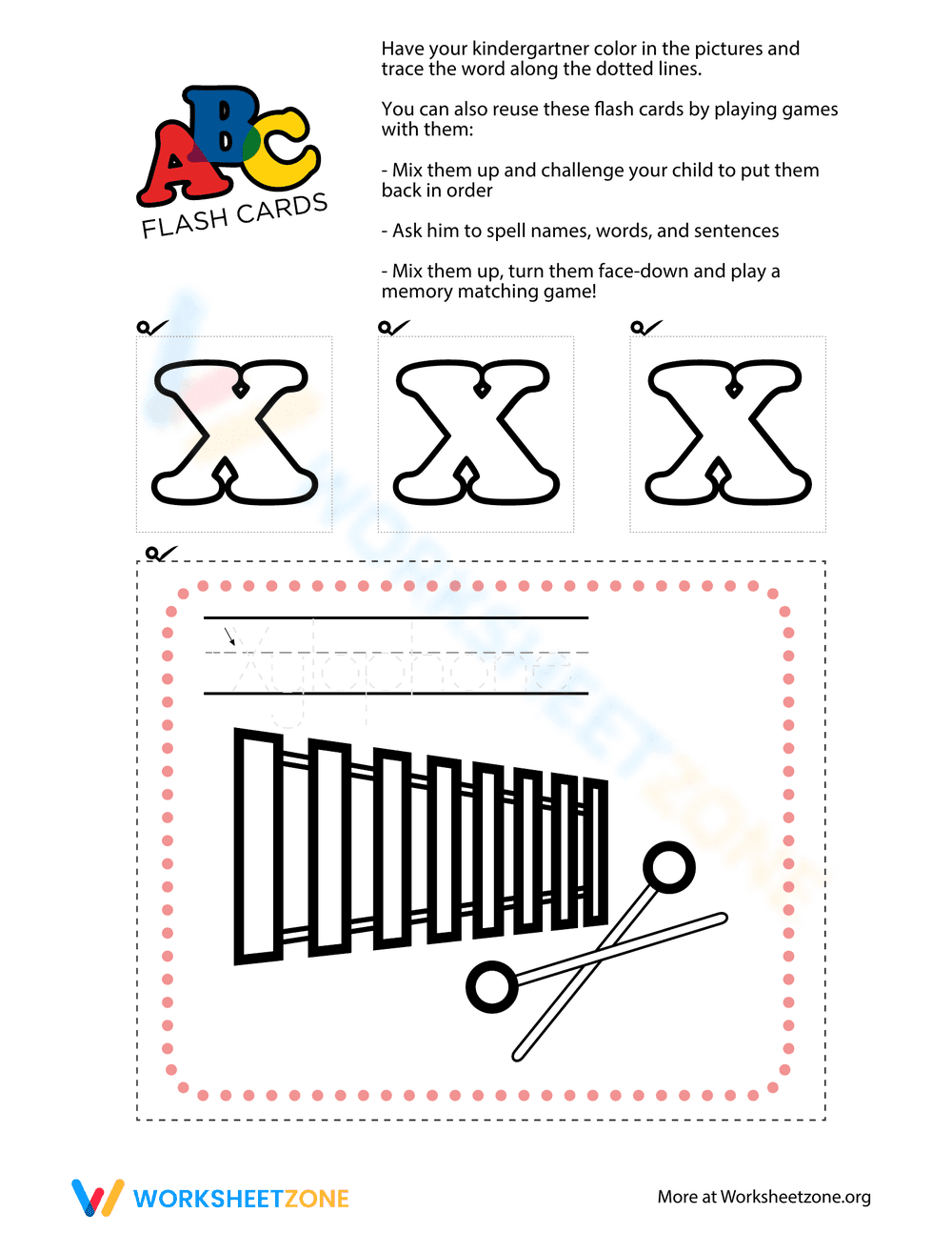Letter X Tracing and Flash Cards - Page 1