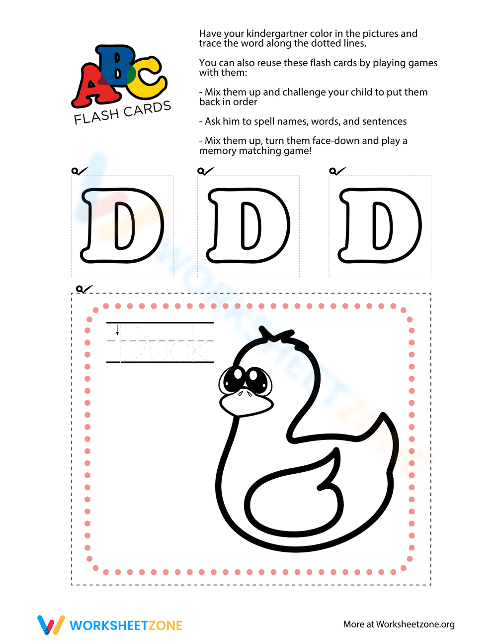 Letter D Tracing and Flash Cards - Page 1