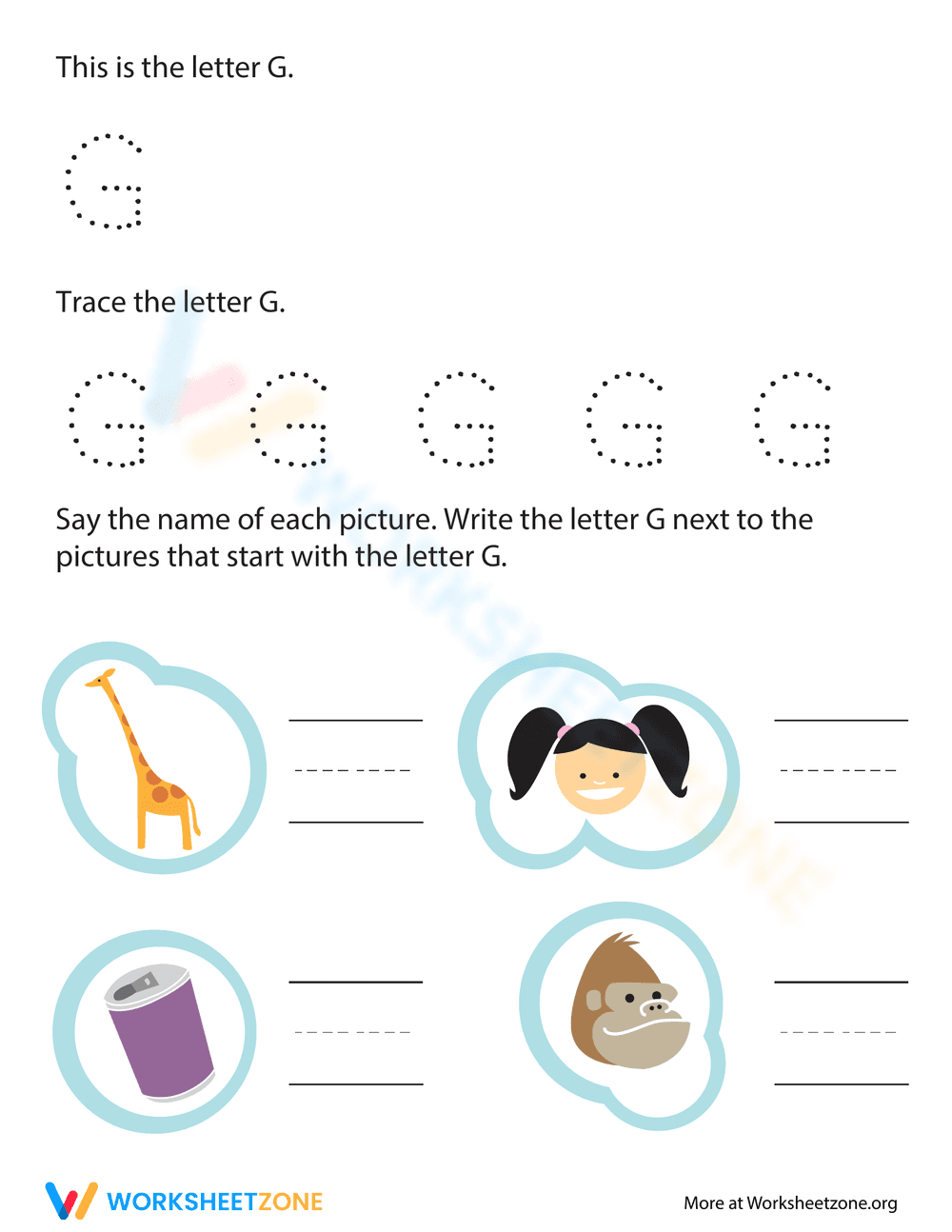 Tracing Letter G for Kindergarten - Page 1
