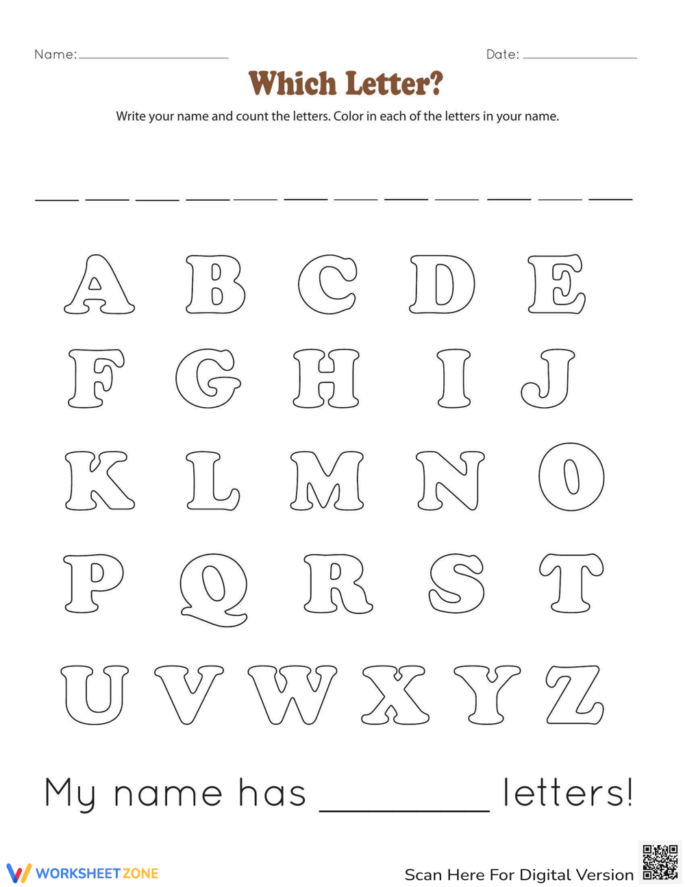 Which Letter? Letter Recognition Worksheet - Page 1